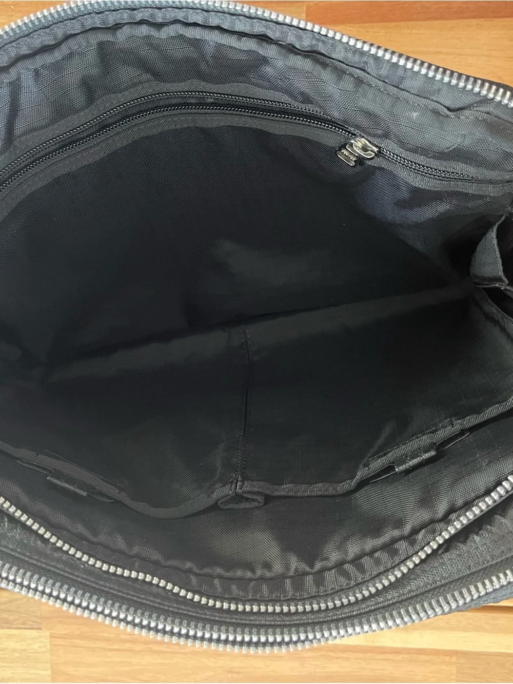 Porter International Black Leather Messenger Bag with Front Pockets